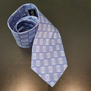 Damante Silk Tie Geometric Retro Blue Pattern Mens Tie